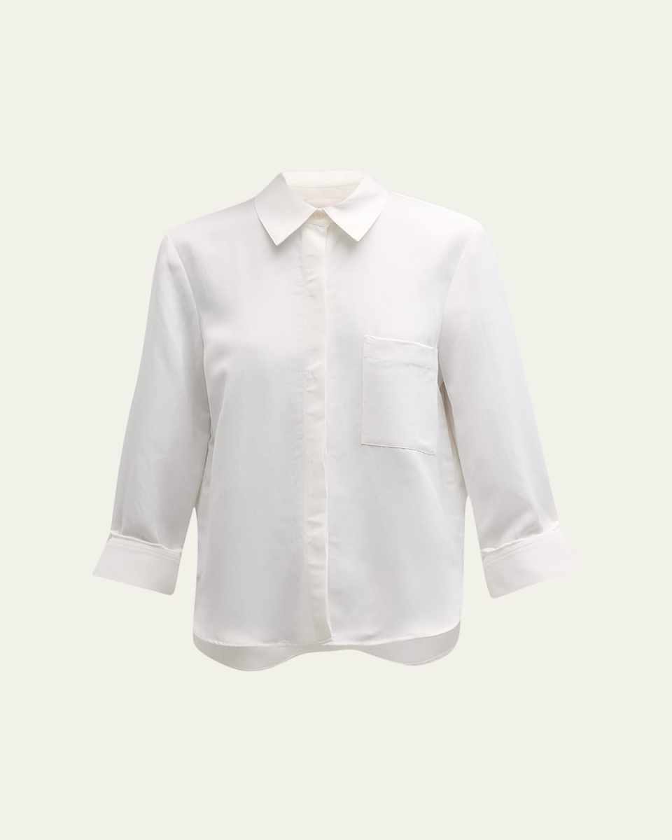 Cotton Button-Front Boyfriend Shirt